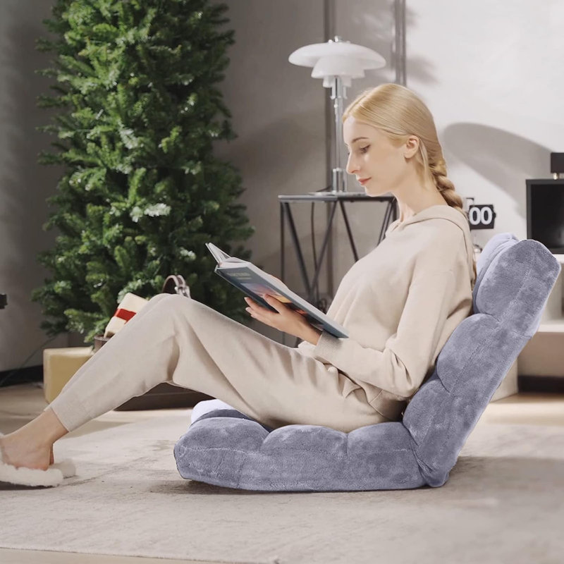 Adjustable Floor Chair With Back Support - 14-Position Reclining Gaming Chair, Padded Sleeper Sofa, Meditation Seat & Lounge Chair For Adults, Sturdy Steel Frame & Non-Slip Base
