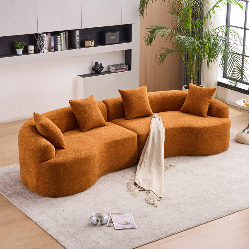 Canapé-lit modulaire incurvé Compression Orange, canapé-lit en chenille haute densité 30D pour appartement, salon, L 110 po