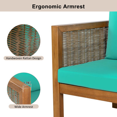 Ensemble de 2 fauteuils d'extérieur en bois d'acacia avec coussin, idéal pour le jardin, la terrasse, le balcon ou le bord de la piscine. Coussin gris et bois naturel.
