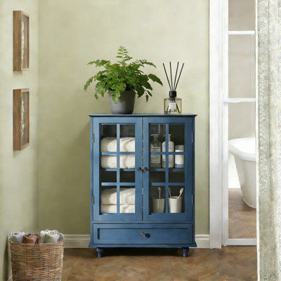 Armoire de rangement pour salle de bain avec portes doubles en verre et tiroir inférieur spacieux Mordern