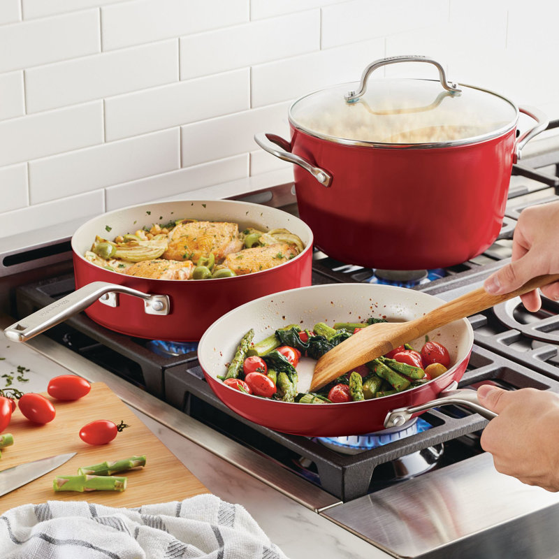 KitchenAid Hard Anodized Ceramic Nonstick Cookware Pots and Pans Set, 10 Piece, Red