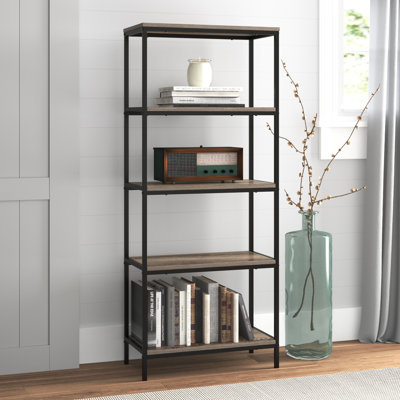 Bibliothèque Alkesh à 5 niveaux - Étagère ouverte de style industriel en bois - Décoration rustique pour rangement et présentation