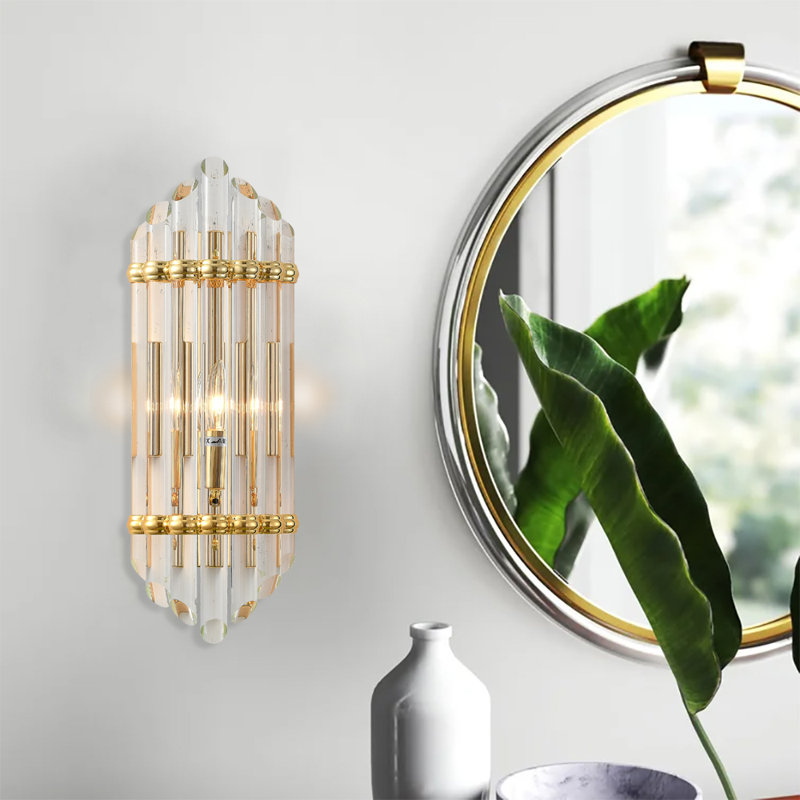1 - Light Wall Sconce With Glass Rod Accents, Gold/Clear