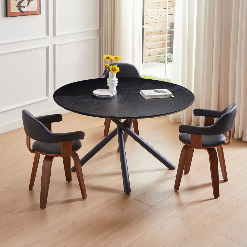 53.14'' Round MDF Coffee Table End Table Short Leisure Tea Table Cross Legs Metal Base, Easy To Assemble, Black
