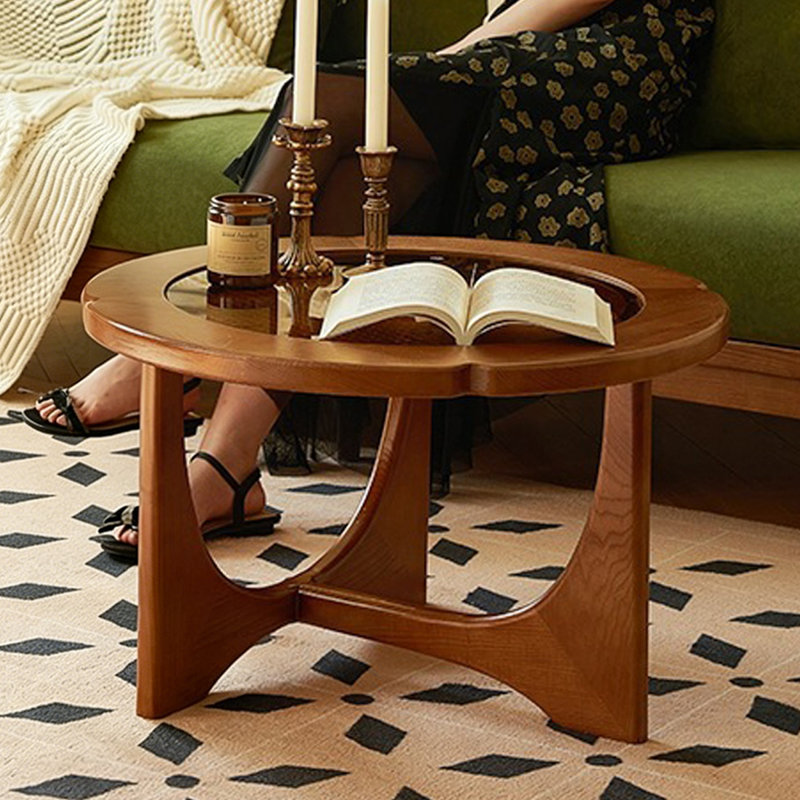 Table basse ronde en verre trempé brun
