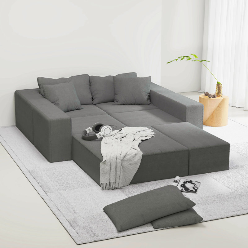 Ensemble de canapé modulaire rembourré moderne, canapé modulaire en L de 132 po avec 6 coussins, canapé-lit combiné gratuit pour le salon, la chambre à coucher