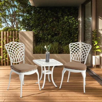 Ensemble de meubles de patio 3 pièces Ensemble de bistro blanc en fonte d'aluminium antirouille 2 chaises et 1 table ronde pour l'extérieur
