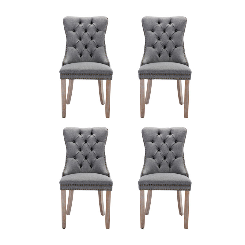Almeric Kitchen Tufted Flax Upholstered Dining Chair, Natural, Gray