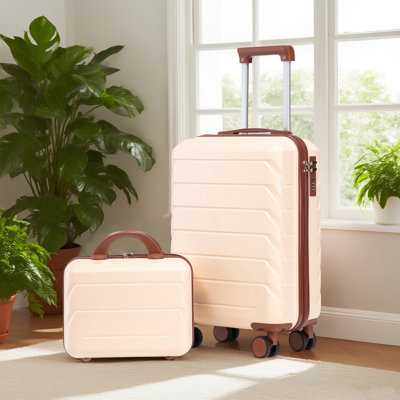 14" & 20" 2-Piece ABS Spinner Wheel Luggage Set with Combination Lock & Cosmetic Case for Carry-On Travel Business Trips