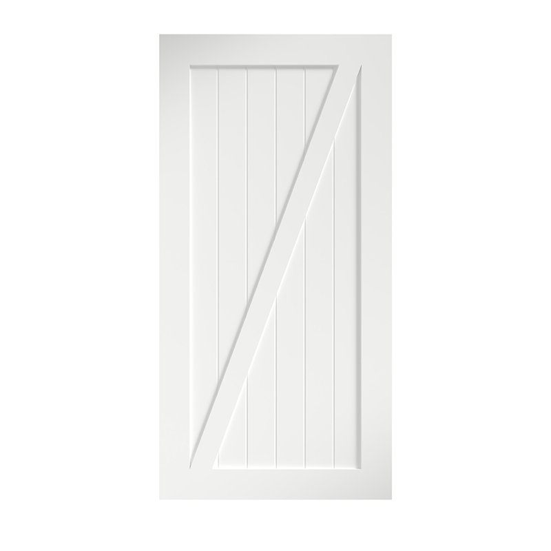 Panelled Wood Primed White Z Shape Barn Door without Installation Hardware Kit, 36" x 84"