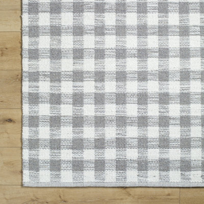 Lavande Hand-Woven Plaid Gray Wool Rug