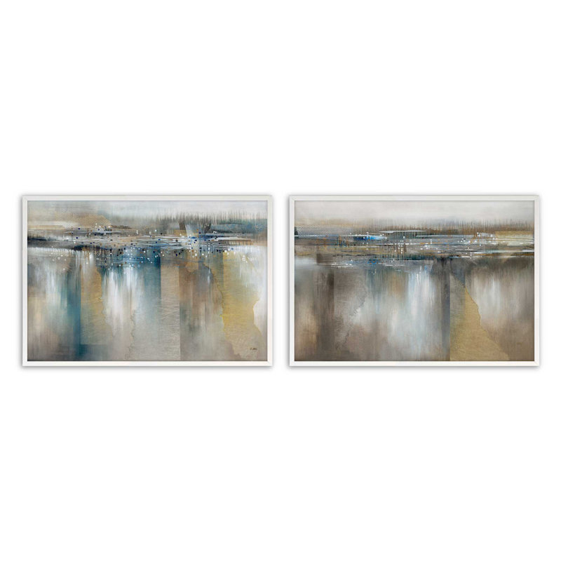 Ensemble de 2 imprimés Moody Drift Lines, 30 po x 20 po, Impression encadrée, Blanc opaque