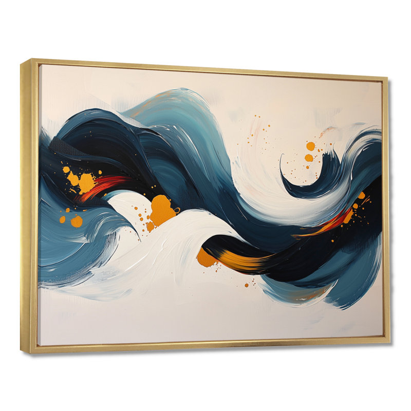 Omor - Abstract Large Wall Art, H 12 po x l 20 po, Cadre flottant, Doré