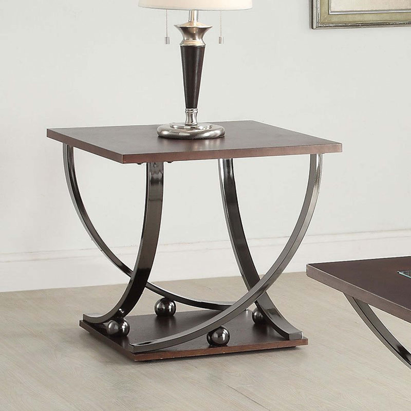 Isiah 24" Dark Walnut and Black Metal End Table