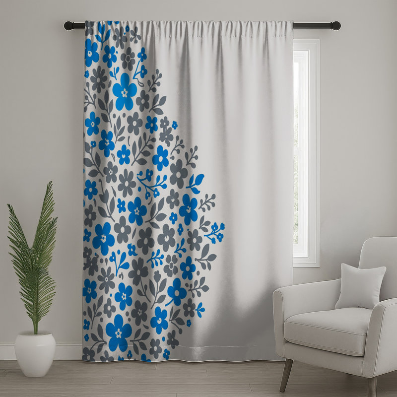 Rideaux de fenêtre à motif floral bleu gris, 50" x 80" - 1 Panel, Sheer