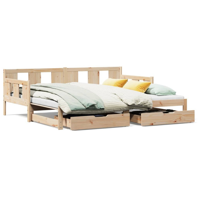 Argan Solid Wood Daybed with Trundle, European Single (90 x 200cm), Natural
