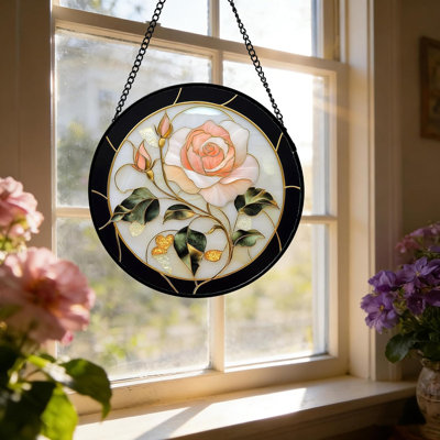 Vitrail suspendu - fenêtre noire blanche et rose