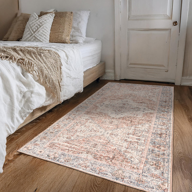 Samiur Lyle Vintage Machine Washable Area Rugs, Runner 2'6" x 8', Gray Ivory Blush