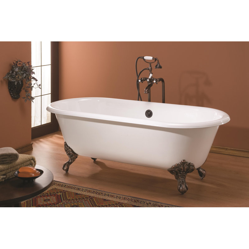 Armand 68'' x 31'' Soaking Cast Iron Bathtub, Antique Bronze, White Interior with White Exterior