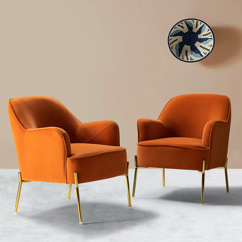 Cleo 26" Wide Contemporary Chair with Recessed Arms, Orange