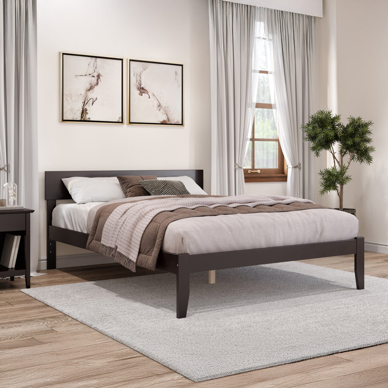 Farrah Solid Hardwood Platform Bed , Twin, Espresso