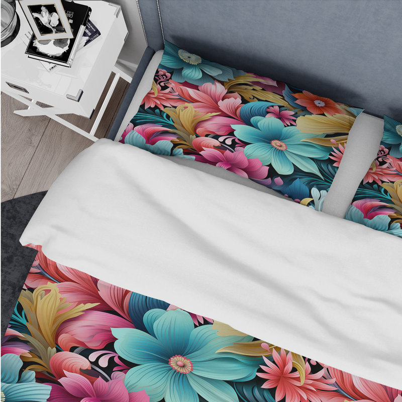 Ensemble de housse de couette éclectique Hibiscus Fusion Frenzy - Eclectic, Housse de couette pour très grand lit et 2 très