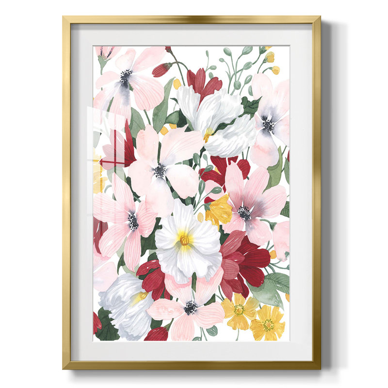 Marbrage, reproduction encadrée, Blanc, Papier avec cadre doré