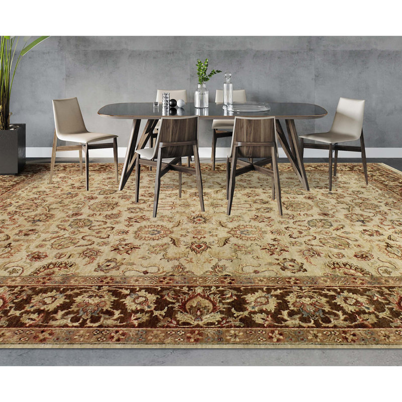 Tapis crème et moka noué à la main de haute qualité, Rectangle 12 pi x 15 pi