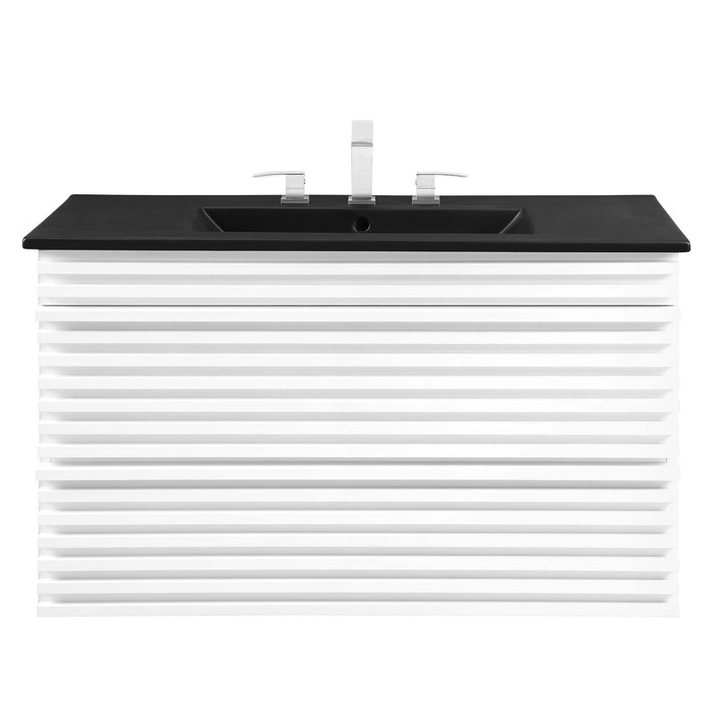 Modway Render 36" Wall-Mount Bathroom Vanity, White/Black