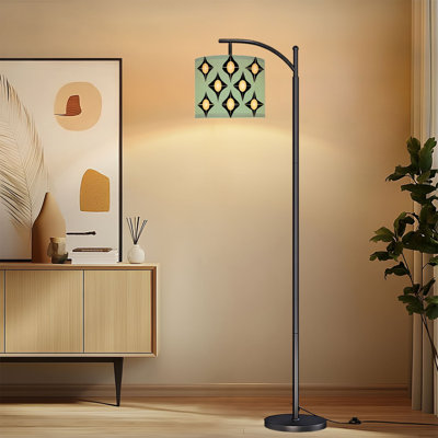 Arc Floor Lamp with Adjustable Lampshade Mid Century Vintage Modern Retro Geometric Standing Lamp 3 Color Temperatures Dimmable Tall Pole Lamp with Foot Switch for Bedroom
