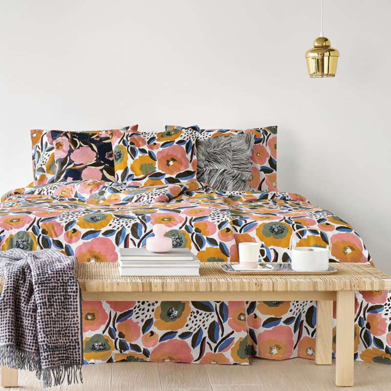 Ensemble d'édredon rose en coton Marimekko Rosarium, Édredon très grand + 2 taies décoratives
