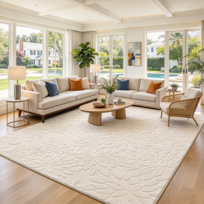 Tapis moderne beige à motifs floraux antidérapant 244 x 305 cm