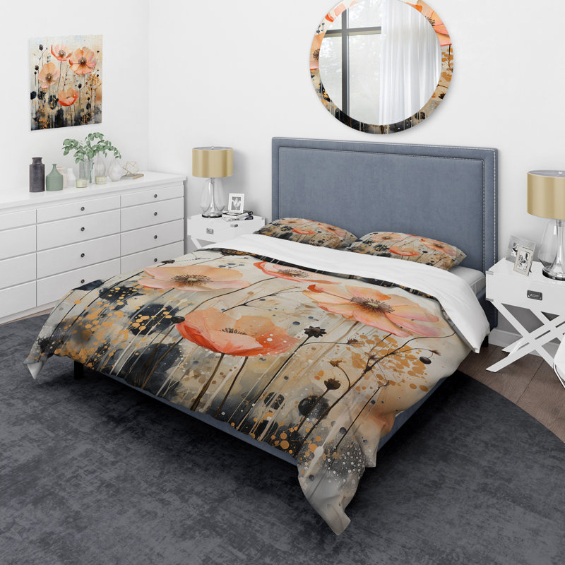 Ensemble de housse de couette Peach Blossoming Abstractions I - Abstract Botanicals
