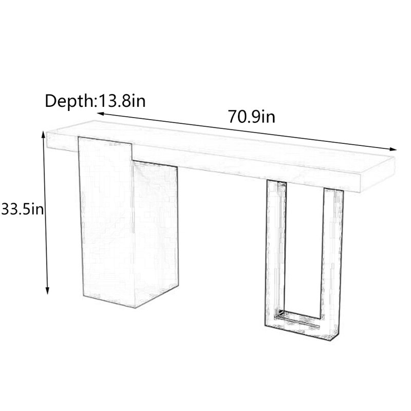 Console artistique de luxe, H 33,5 po x l 70,9 po x P 13,8 po, Blanc / Gris