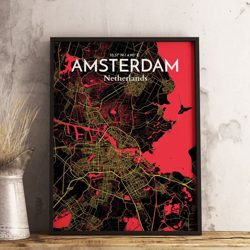 Amsterdam City Map - No Frame Print, 50.8cm H x 40.6cm W x 0.1cm D