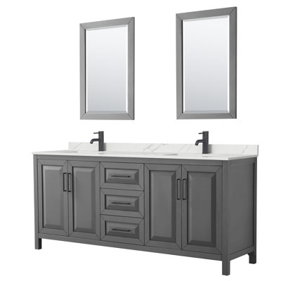 Ensemble de meuble-lavabo double 80 po avec dessus en quartz et miroir Daria
