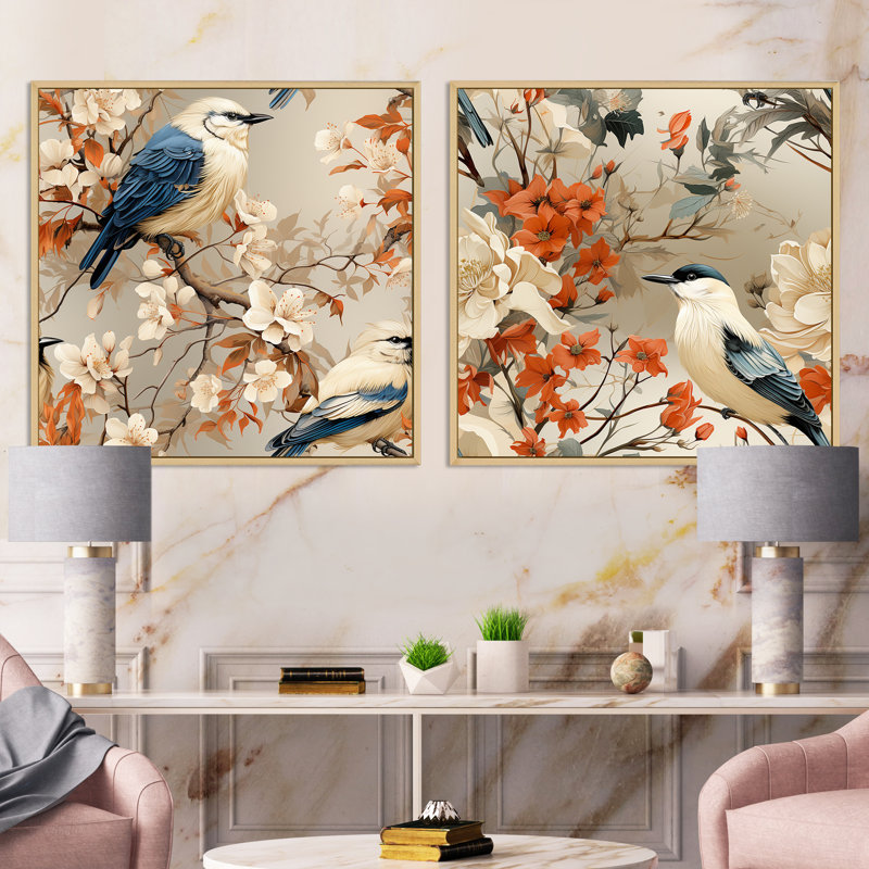 Lenora - Ensemble de 2 collages carrés floraux, H 16 po x l 33 po, Cadre flottant brun