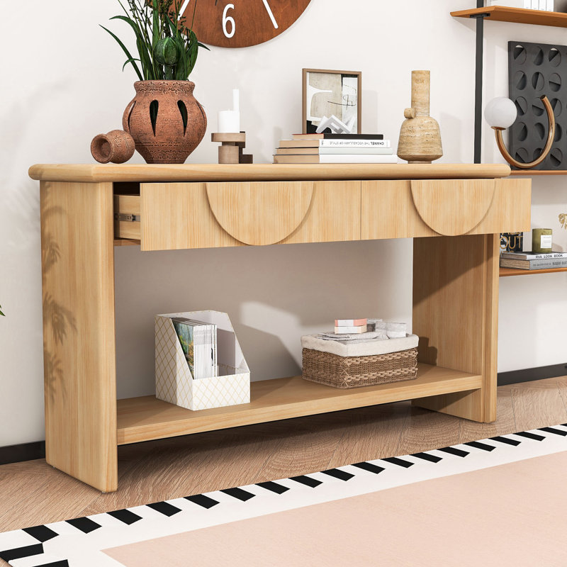 Console moderne avec tiroirs, bande striée et tablette inférieure