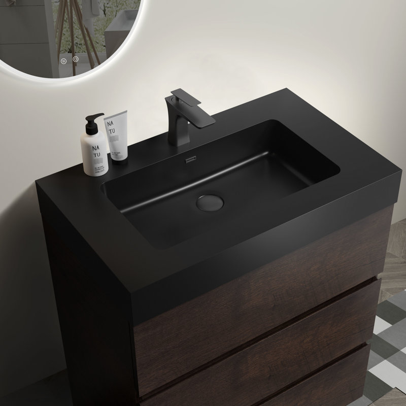 Meuble-lavabo moderne - 30 po, finition noyer avec grande capacité de rangement