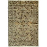 Green Hand-Knotted Wool Detailed Floral Scrollwork Geometric Modern Contemporary Carpet Rug