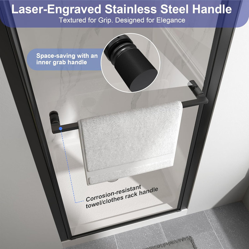 34-36 in.W x 72 in.H Pivot Frameless Glass Shower Door with Clear SGCC Tempered Glass, Matte Black