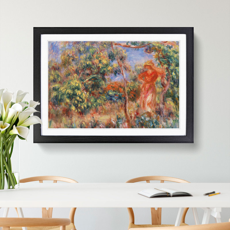 Woman in Red by Pierre-Auguste Renoir - Picture Frame Painting, 48cm H x 65cm W x 2cm D, Black