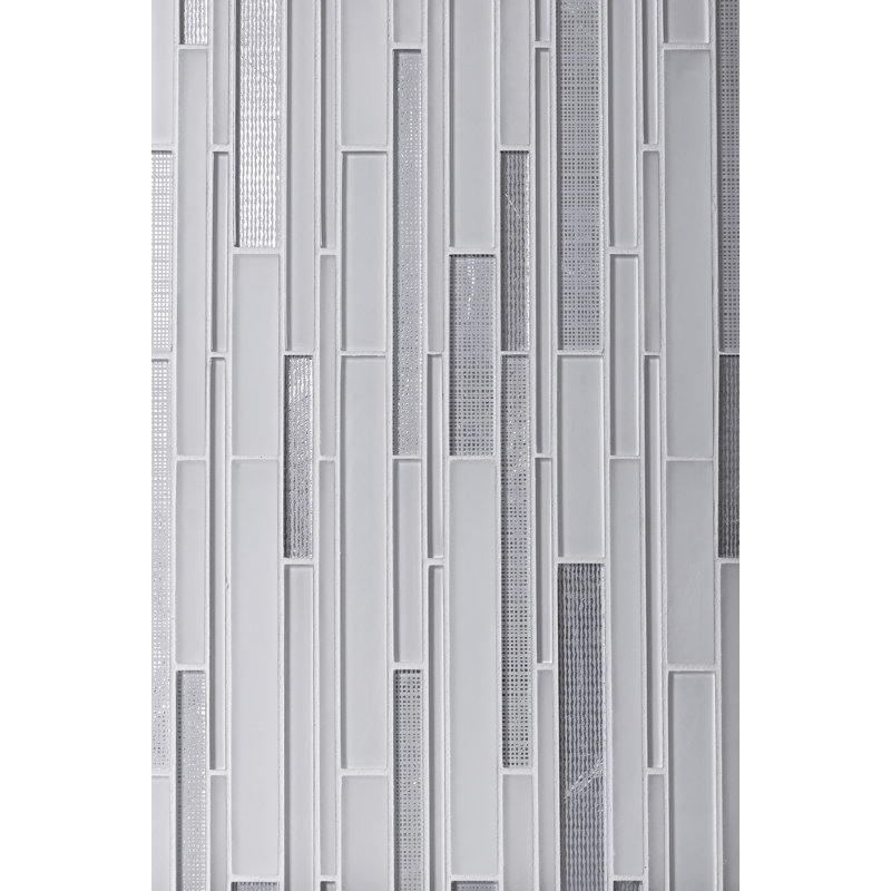 11.8" x 12.2" Glass Mosaic Tile, White/Silver