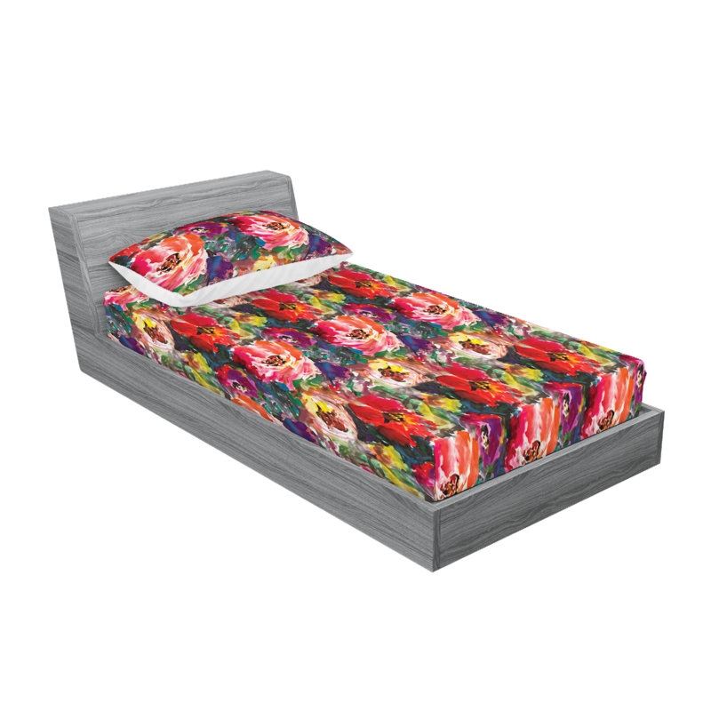 Drap-housse et taies décoratives 3 pièces Ambesonne, Corail foncé, multicolore / floral