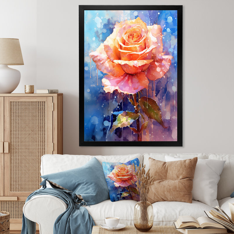 Rose pêche - rêverie II - imprimé, Cadre photo noir, H 20 po x l 12 po x P 1 po
