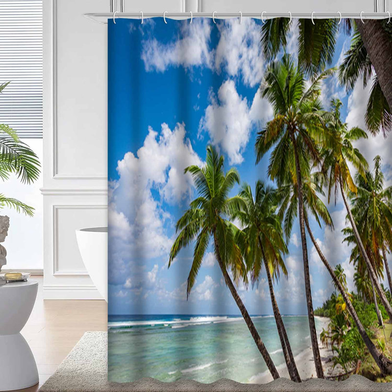 Tropique, océan, blanc, plage, palmiers, île, America, magnifique, avec 12 crochets, L 72 po x l 84 po
