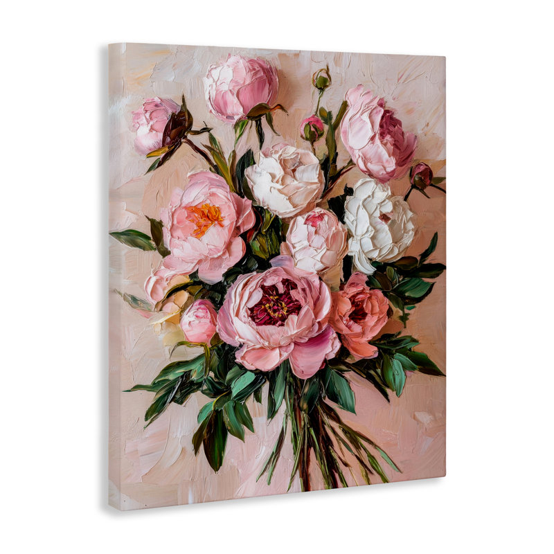 Toile romantique avec bouquet de pivoines, conception de Petal Prints Design, H 30 po x l 24 po