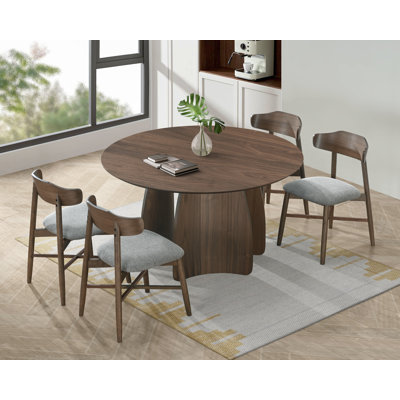 Watley Modern Solid Wood Round Dining Table Set With Curved Back Upholstered Chairs