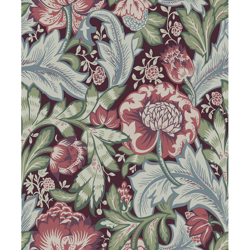 Mamadou Acanthus Garden 10.05 m x 53 cm Matte Wallpaper Roll, Darkest Blue/Beige/Green