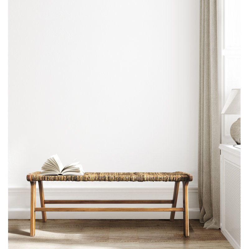 Transitional Brown 48" Bench with Durable Mahogany Frame and Banana Weave Seat